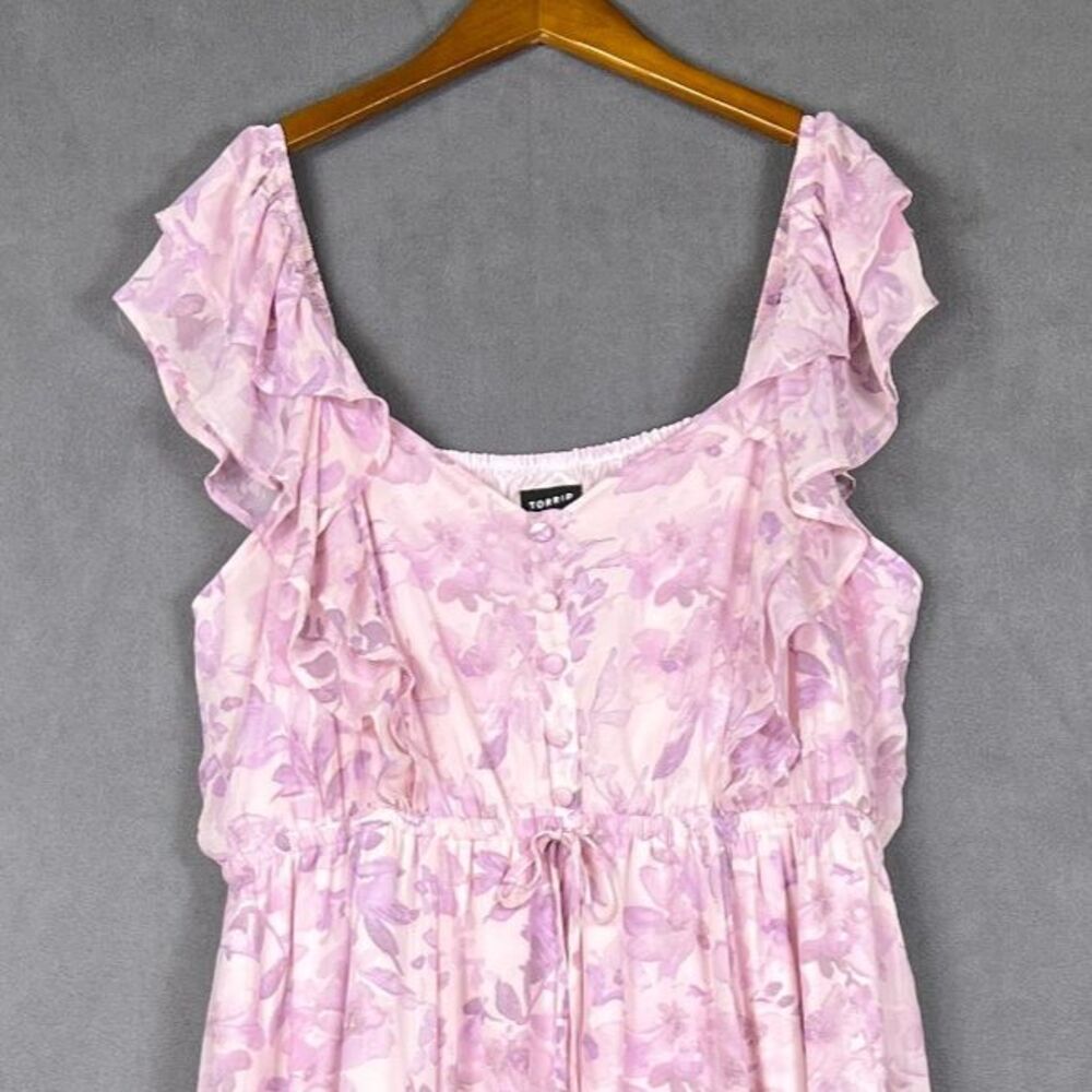 Torrid Womens NWT Pressed Floral Pink Chiffon Elastic Waist Maxi Dress Size 2 2X